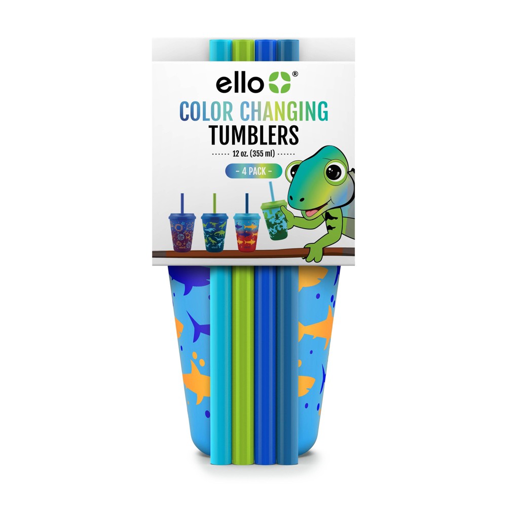 Ello 12oz 4pk Plastic Chameleon Color Changing Cups with Twist on Lids Blue: BPA-Free Kids Cups with Lids, Portable Drinkware - Bellso